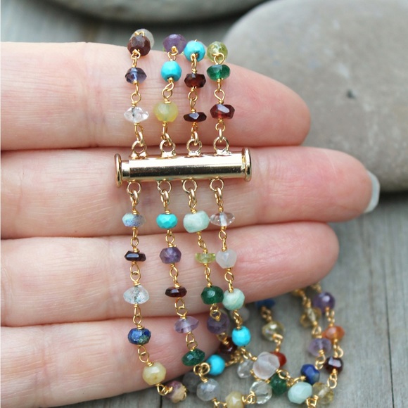 Multi Gemstone Bracelet Beaded Four strand Gold Bracelet - Picture 2 of 4